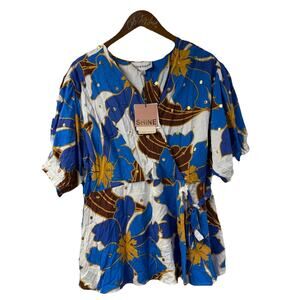 Alex & Parker Floral Top 1X Blue Flower With Gold Foil